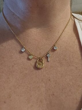Michael Kors Rose Gold Charm Pendant Necklace and Bracelet with Crystals
